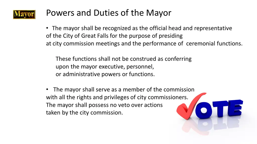 powers and duties of the mayor