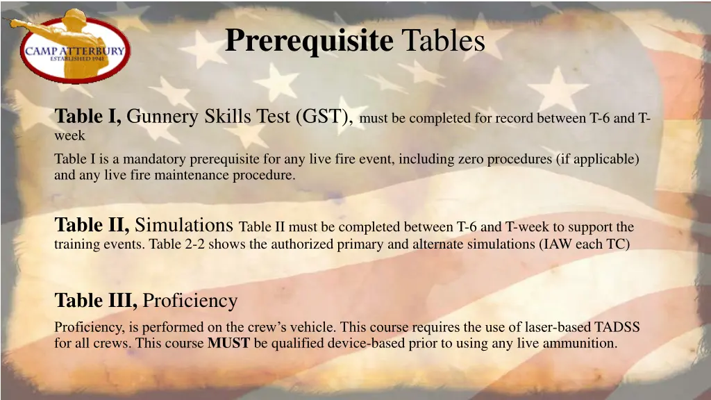 prerequisite tables