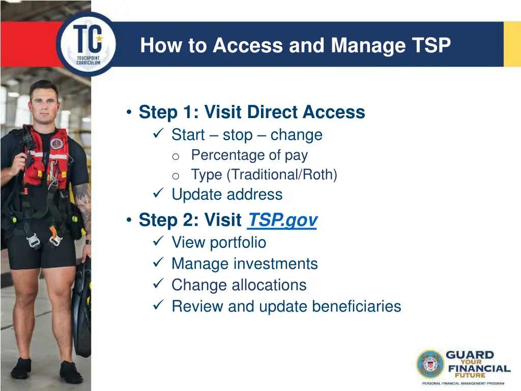 how to access and manage tsp