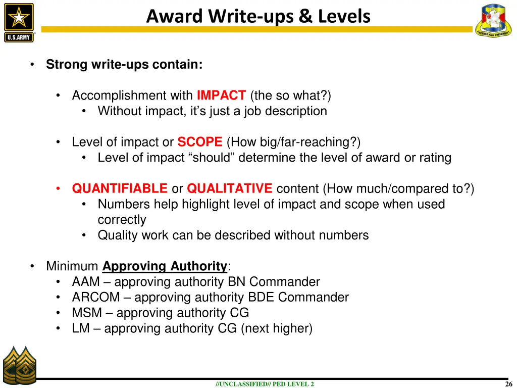 award write ups levels