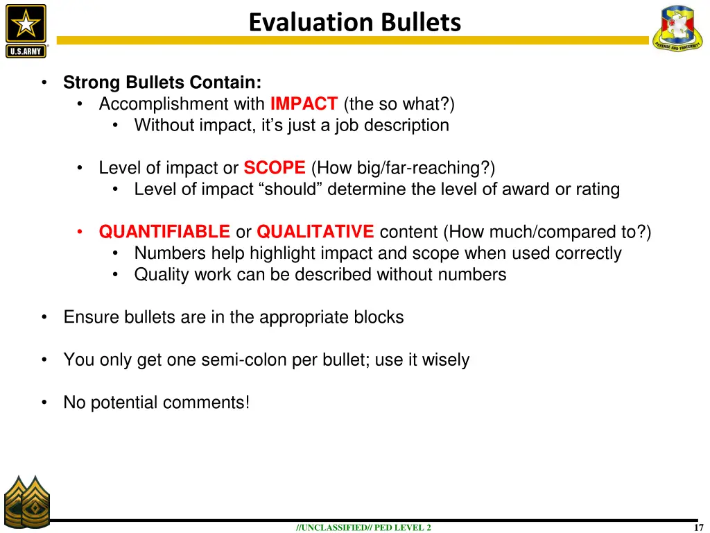 evaluation bullets