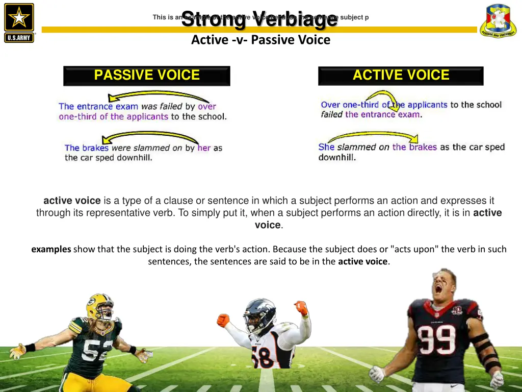 strong verbiage active v passive voice