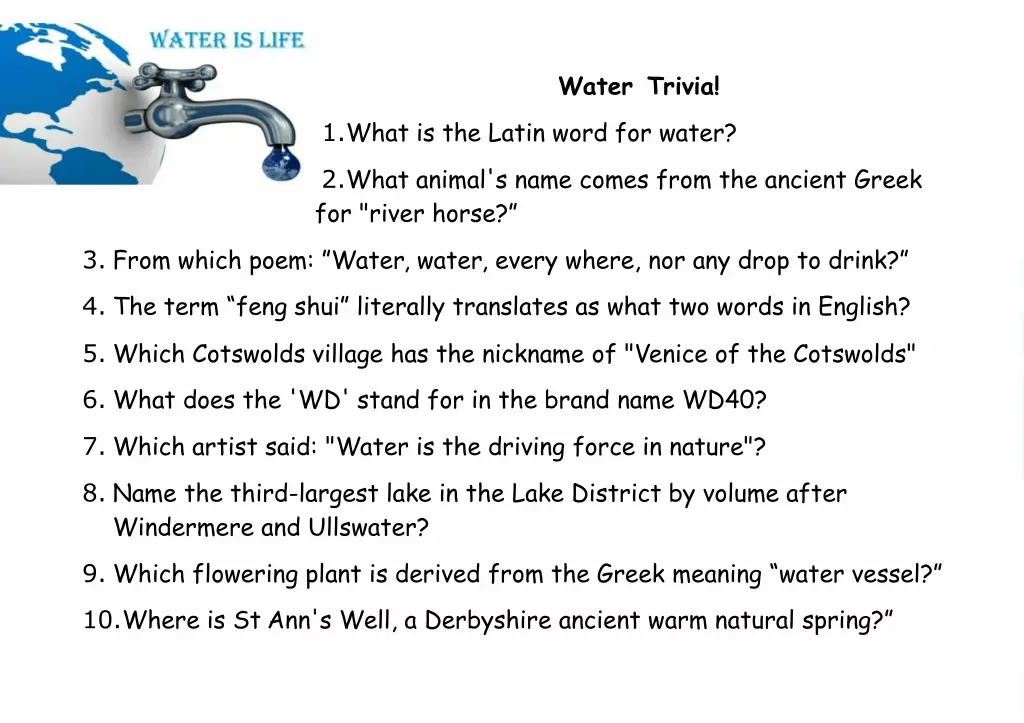 water trivia