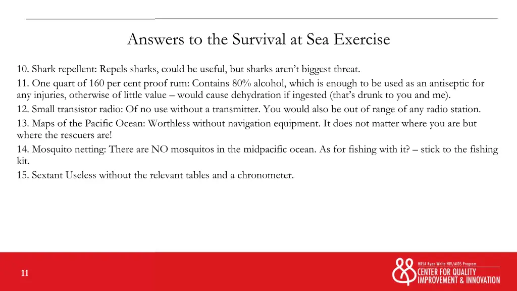 answers to the survival at sea exercise 1