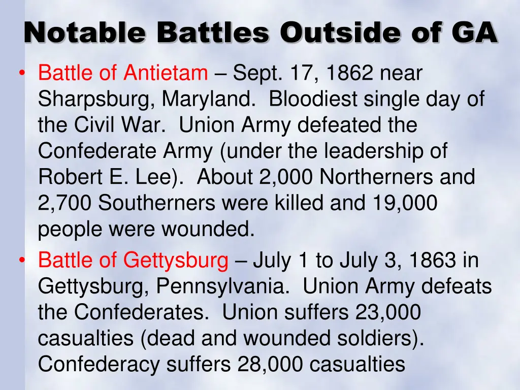 notable battles outside of ga battle of antietam