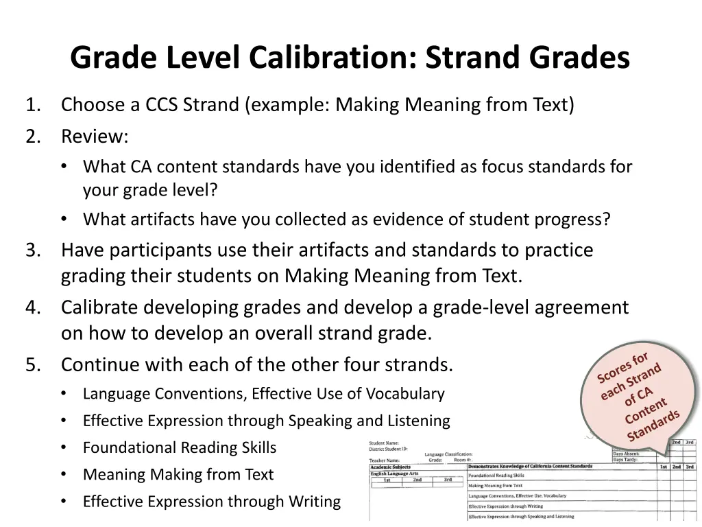 grade level calibration strand grades