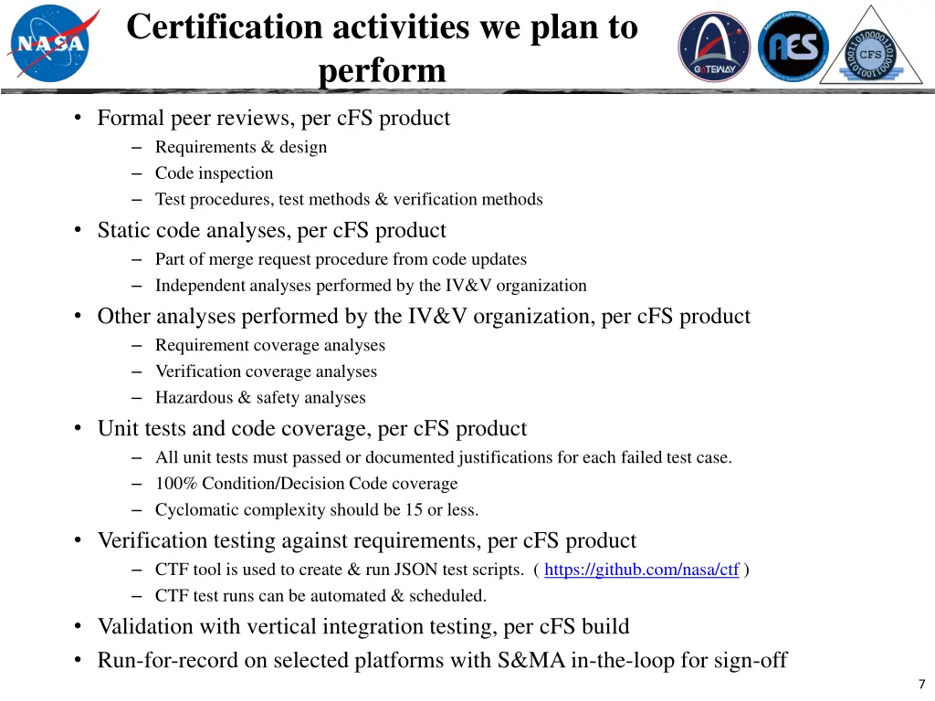 certification activities we plan to perform