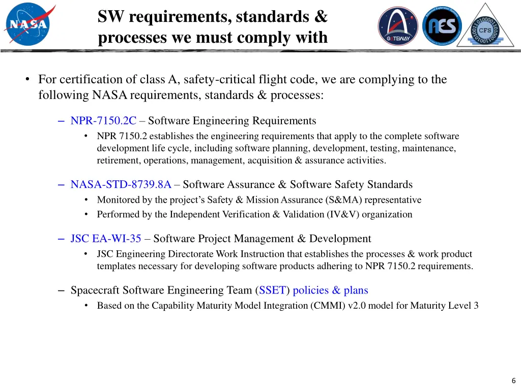 sw requirements standards processes we must