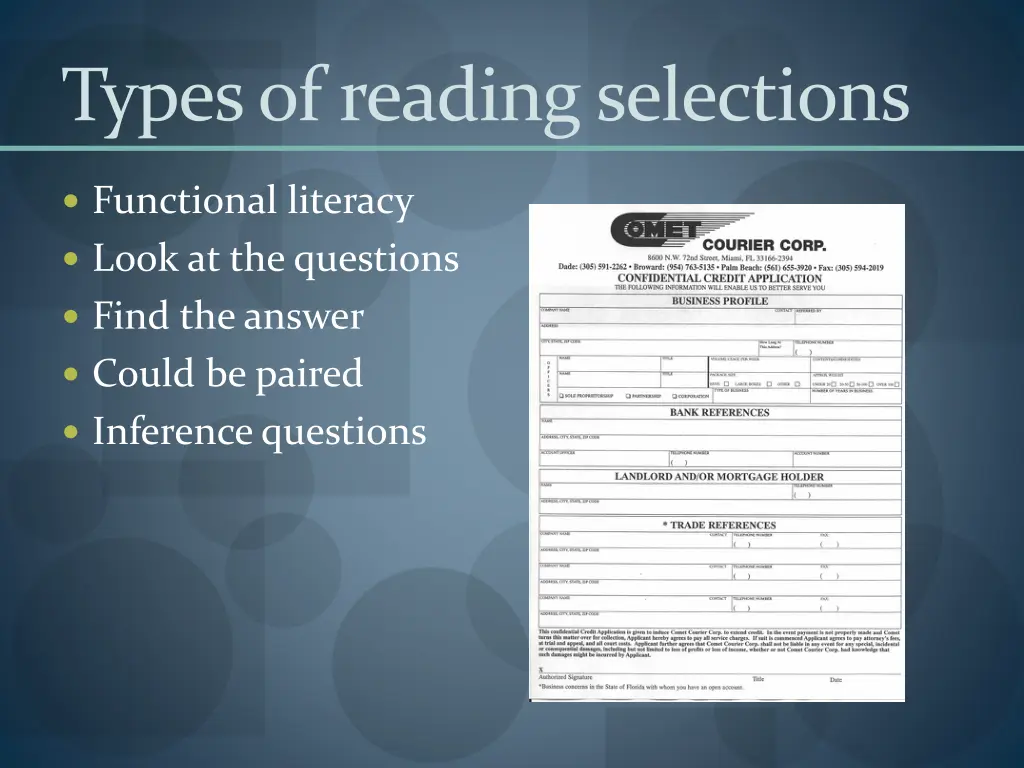 types of reading selections