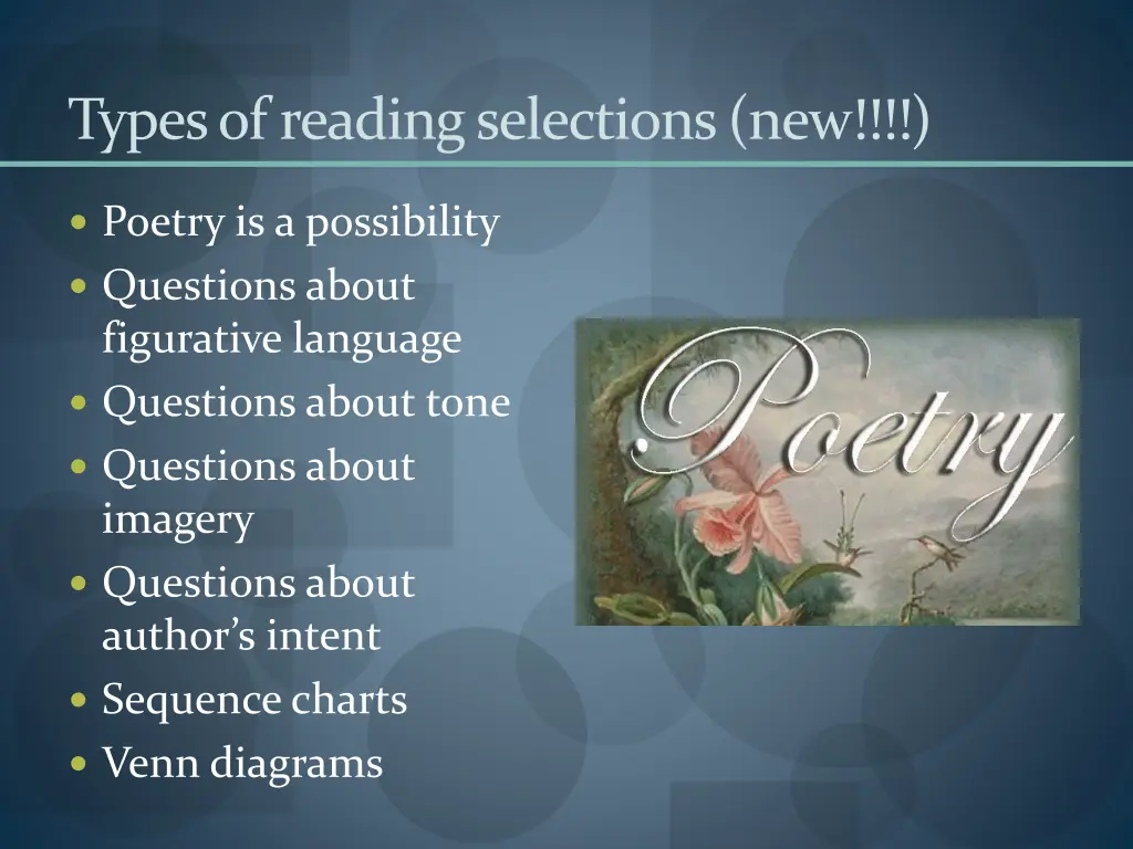 types of reading selections new