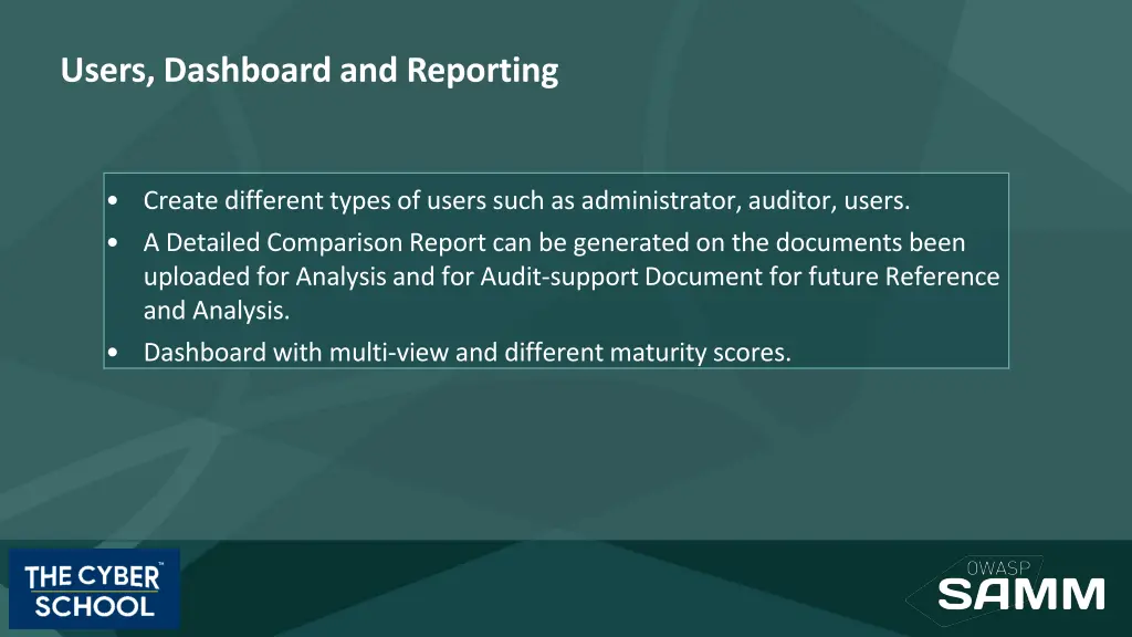 users dashboard and reporting