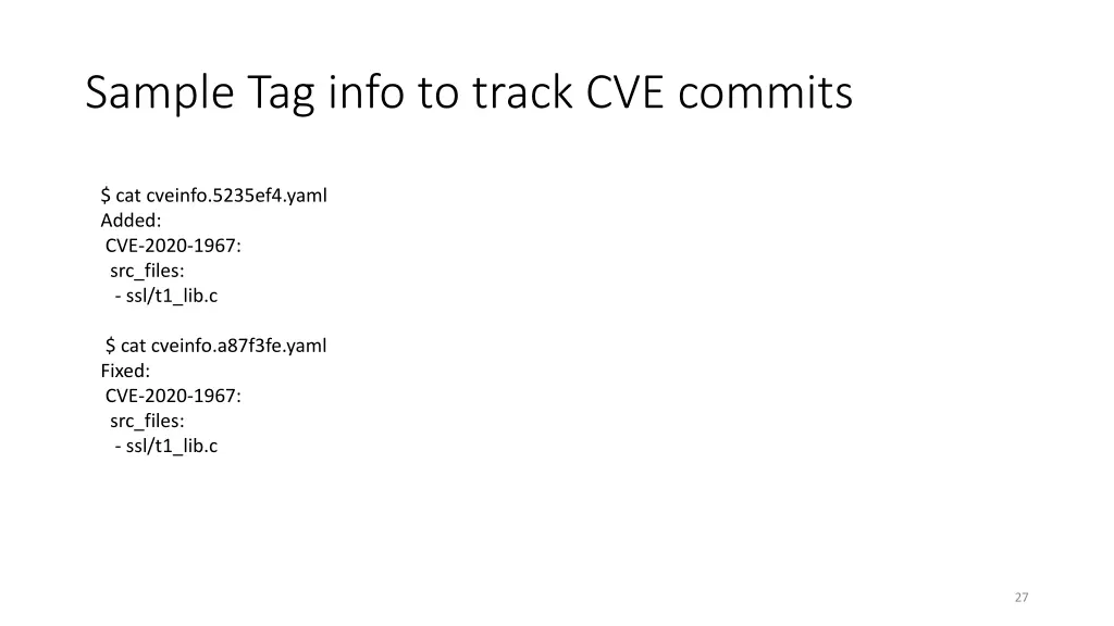 sample tag info to track cve commits