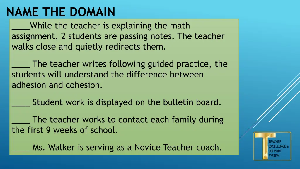 name the domain while the teacher is explaining