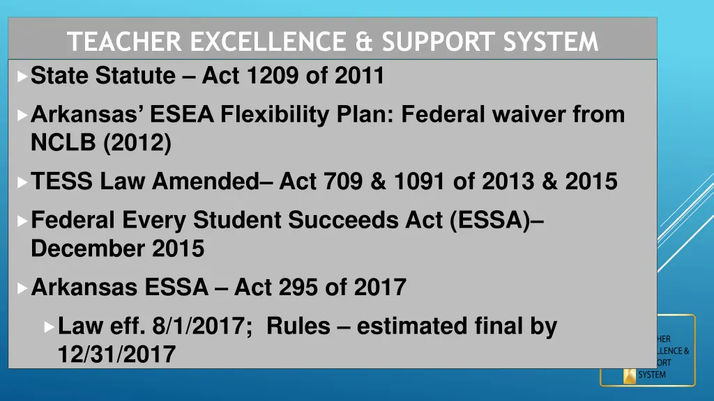 teacher excellence support system state statute