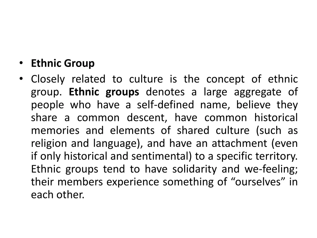 ethnic group closely related to culture