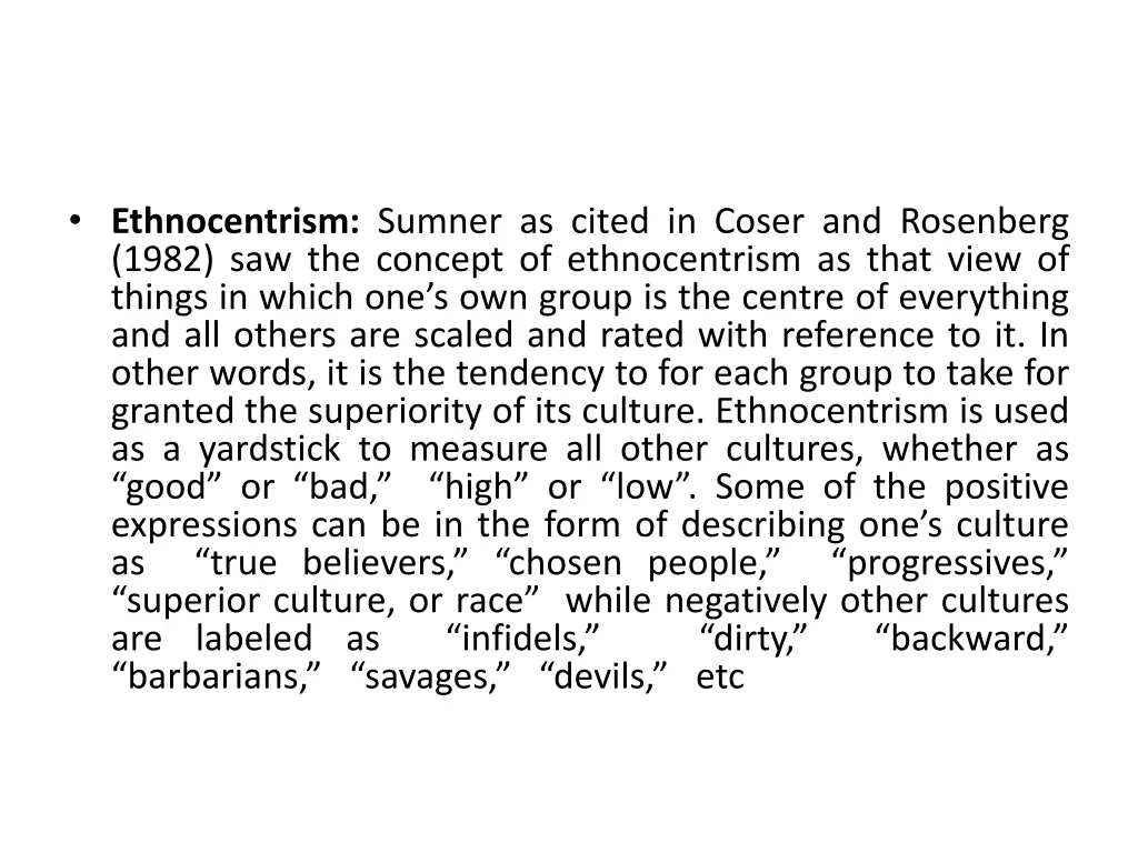 ethnocentrism sumner as cited in coser