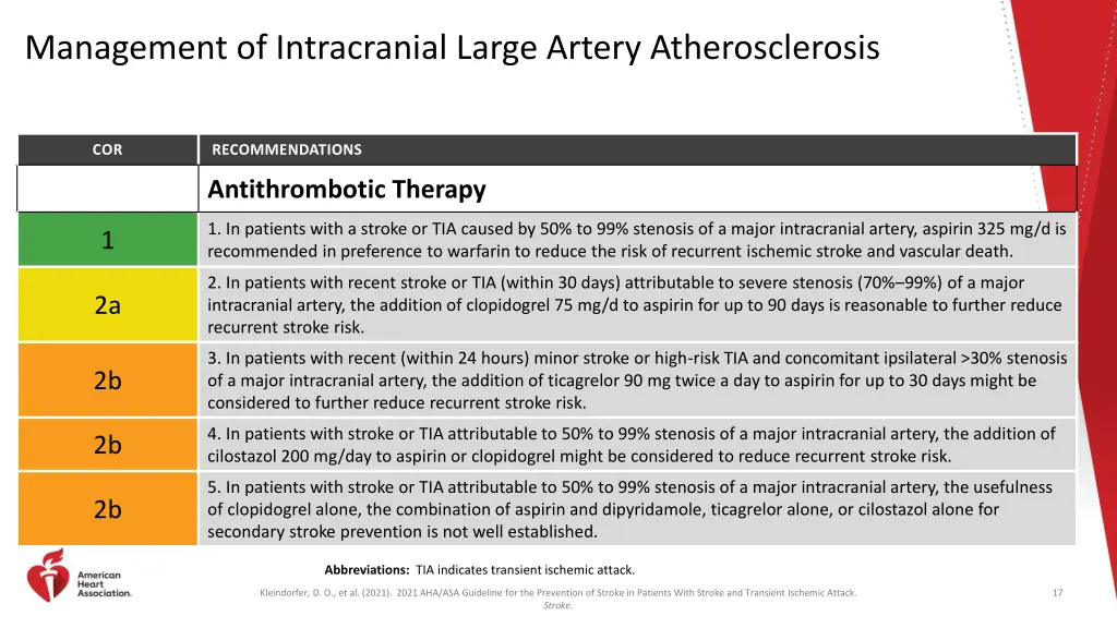 management of intracranial large artery