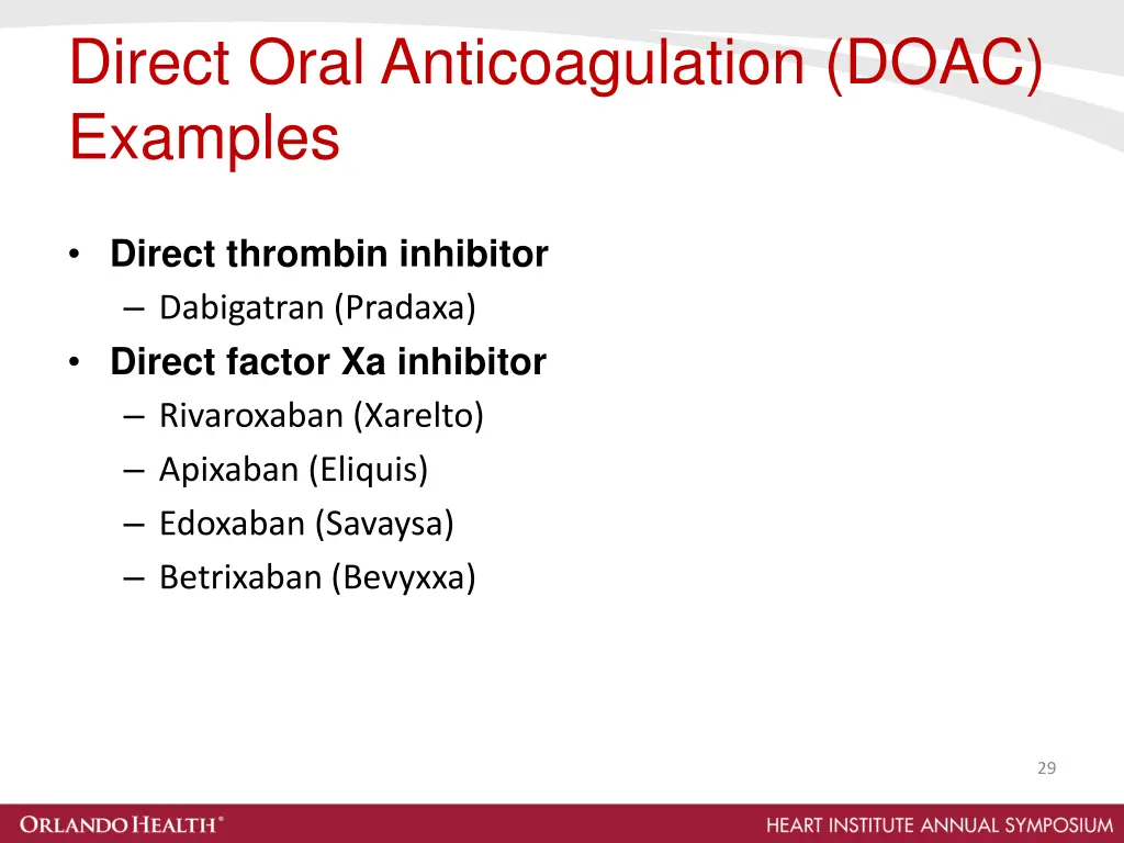 direct oral anticoagulation doac examples