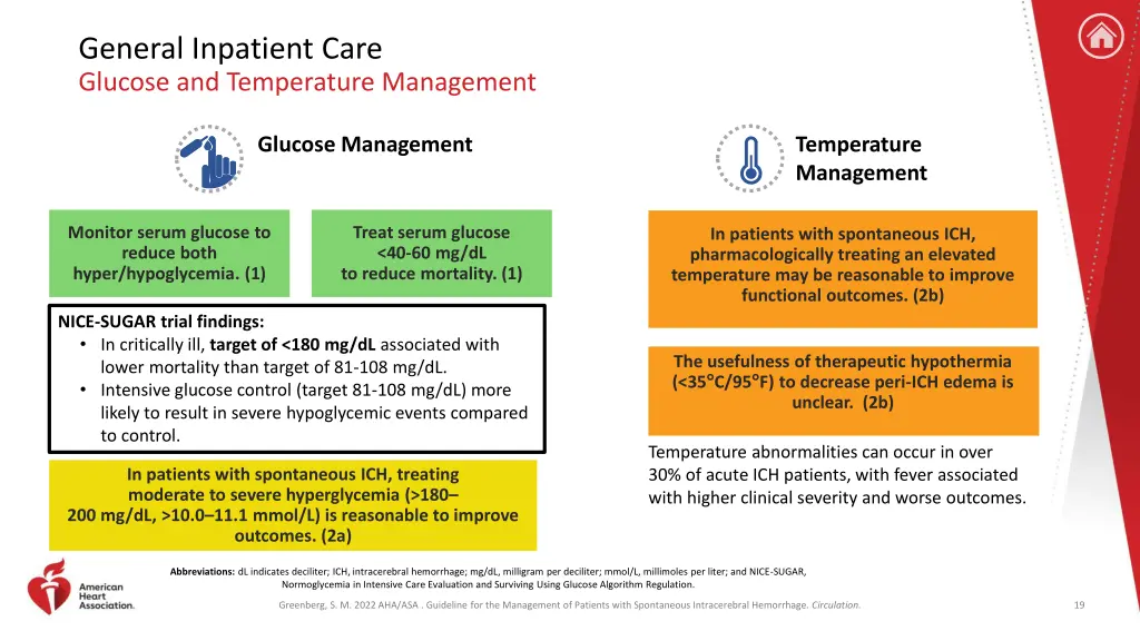 general inpatient care glucose and temperature