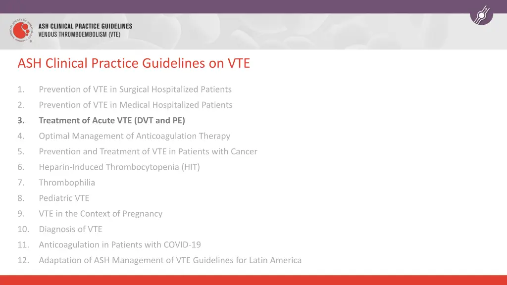 ash clinical practice guidelines on vte