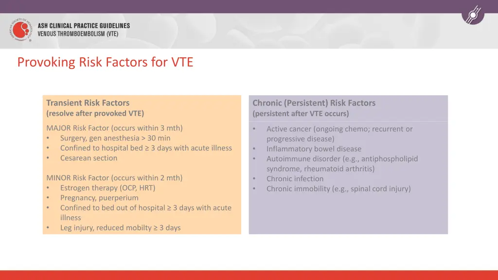 provoking risk factors for vte