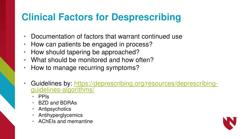 clinical factors for desprescribing