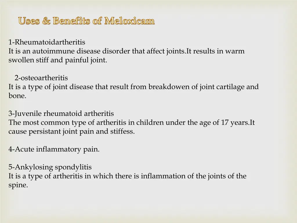 uses benefits of meloxicam