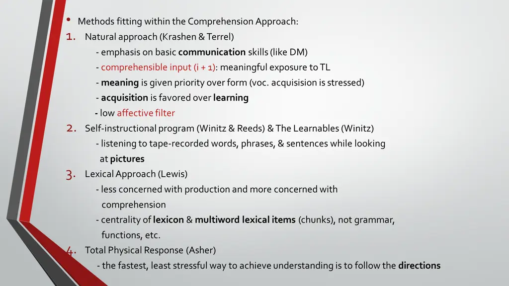 methods fitting within the comprehension approach