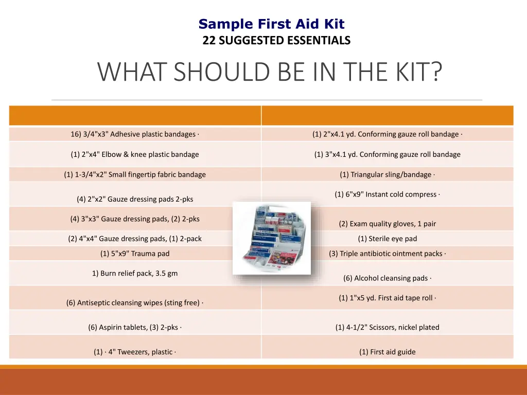 sample first aid kit 22 suggested essentials