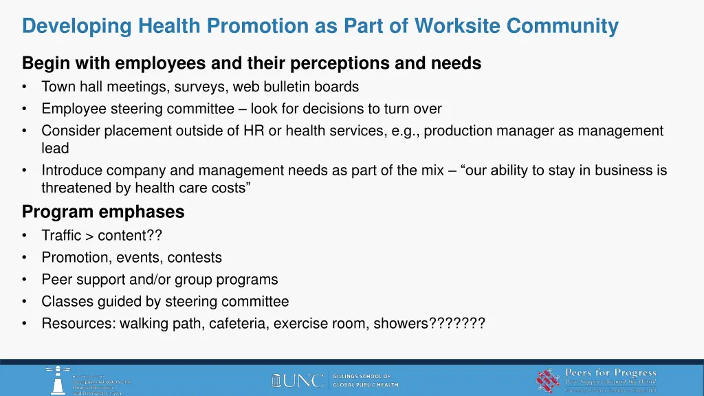 developing health promotion as part of worksite