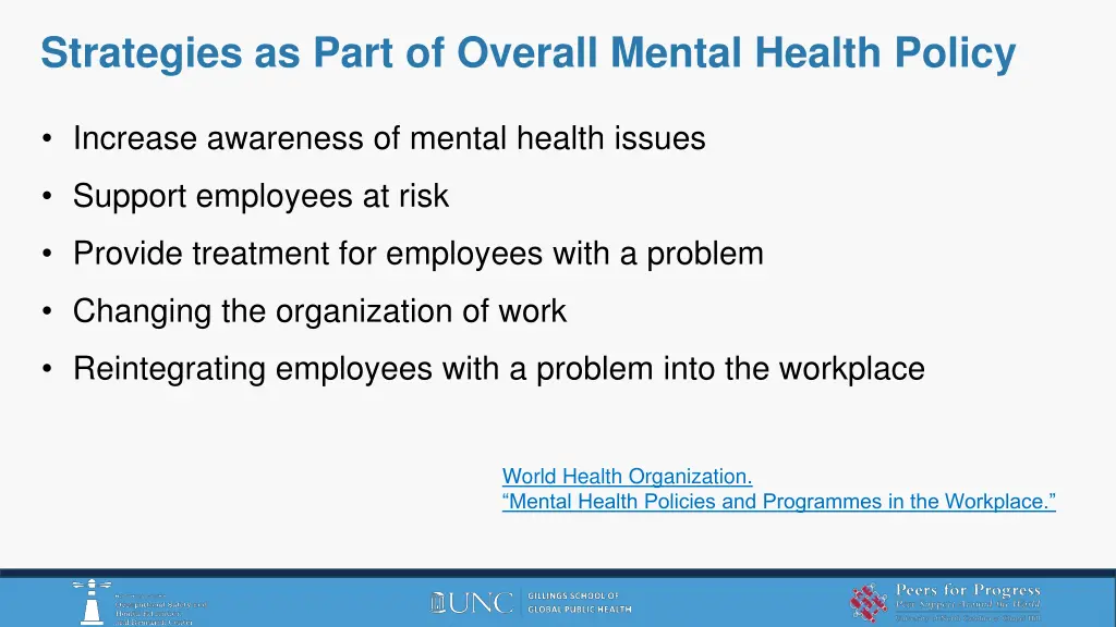 strategies as part of overall mental health policy