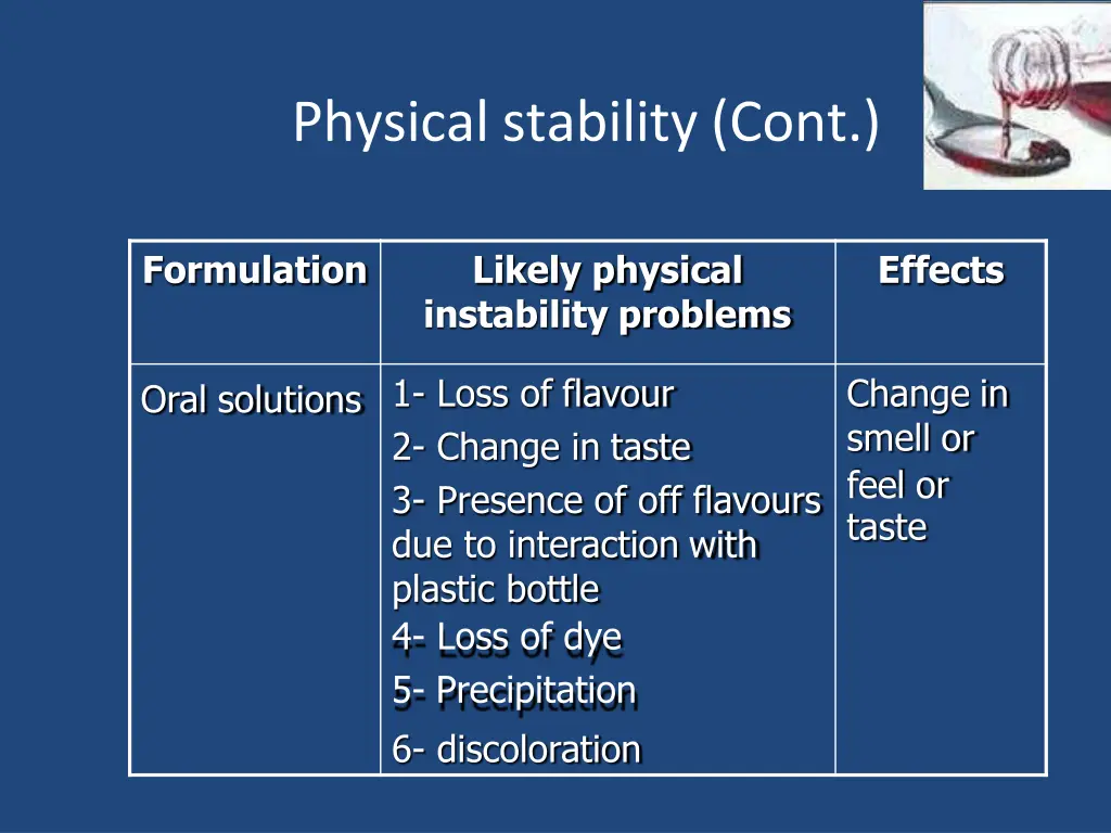 physical stability cont