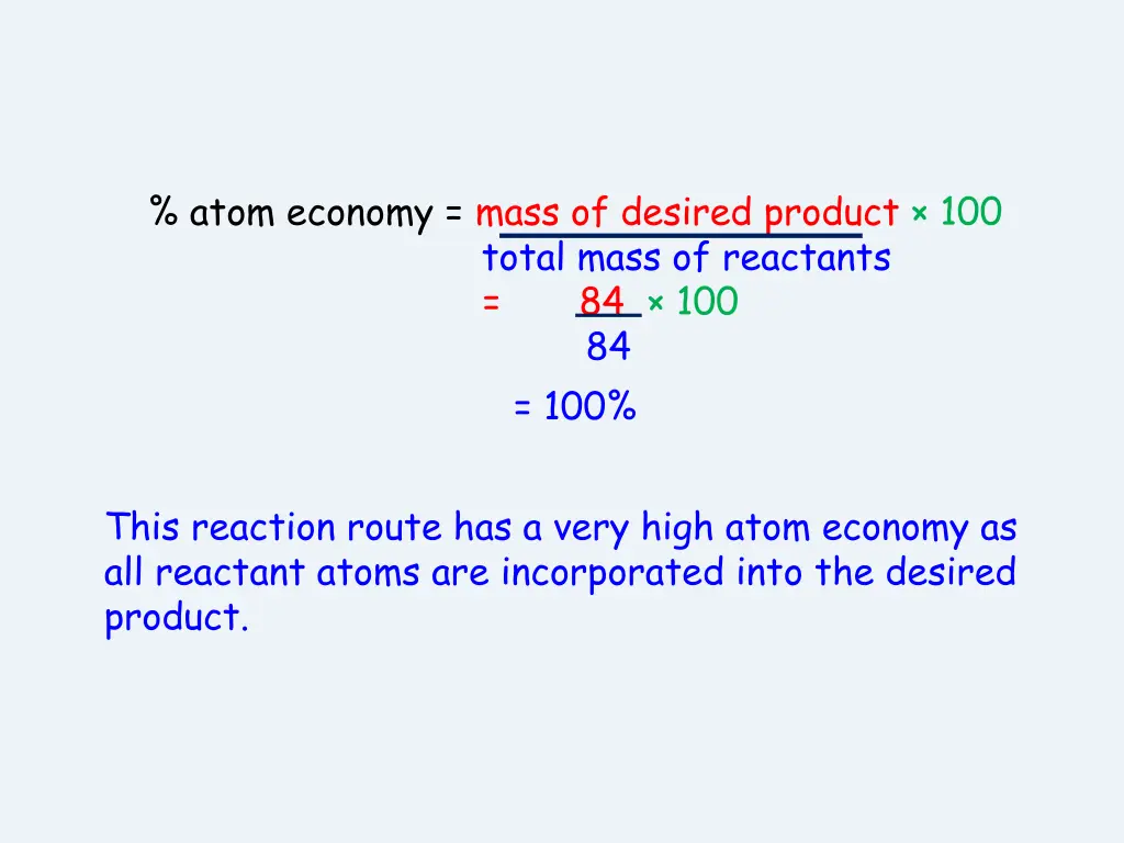 atom economy mass of desired product 100 total 1