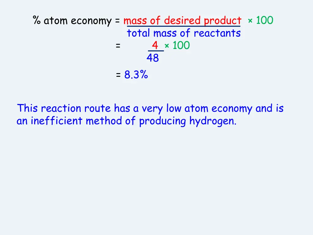 atom economy mass of desired product 100 total