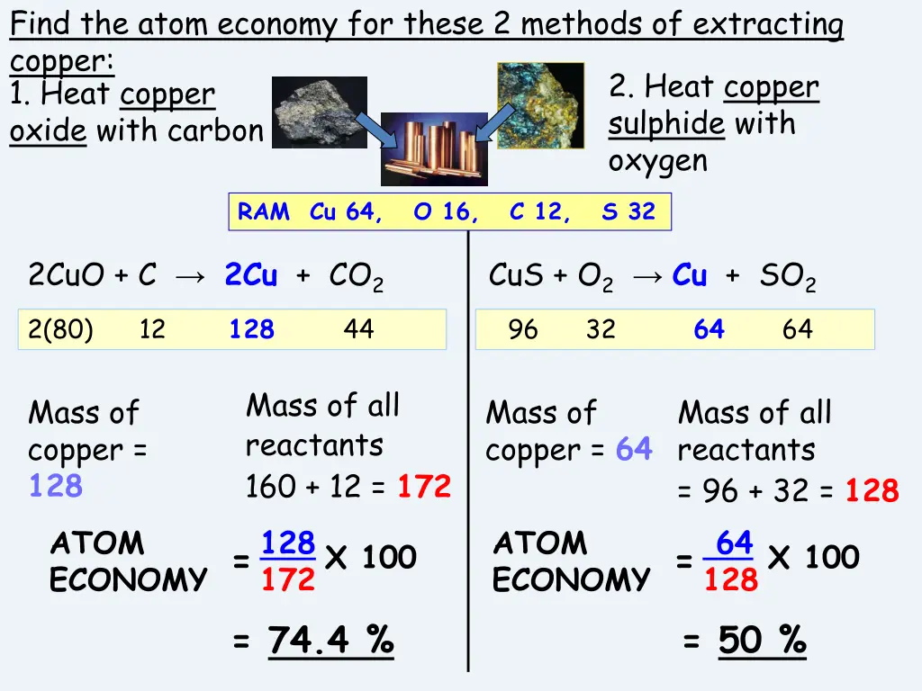 find the atom economy for these 2 methods