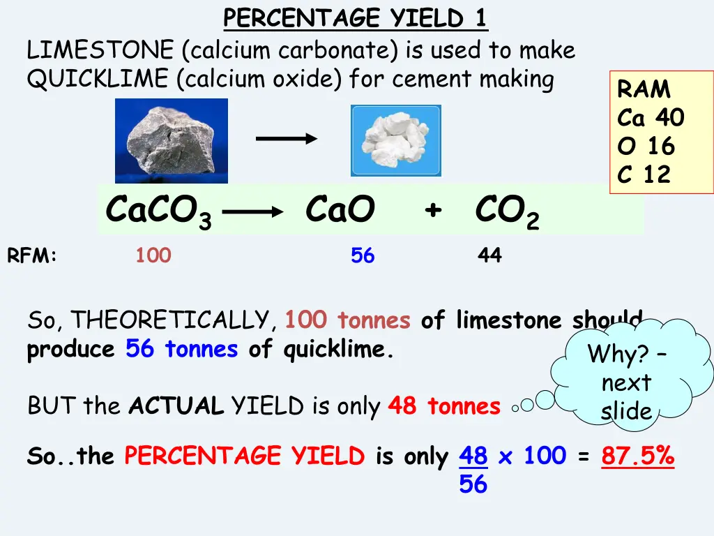 percentage yield 1