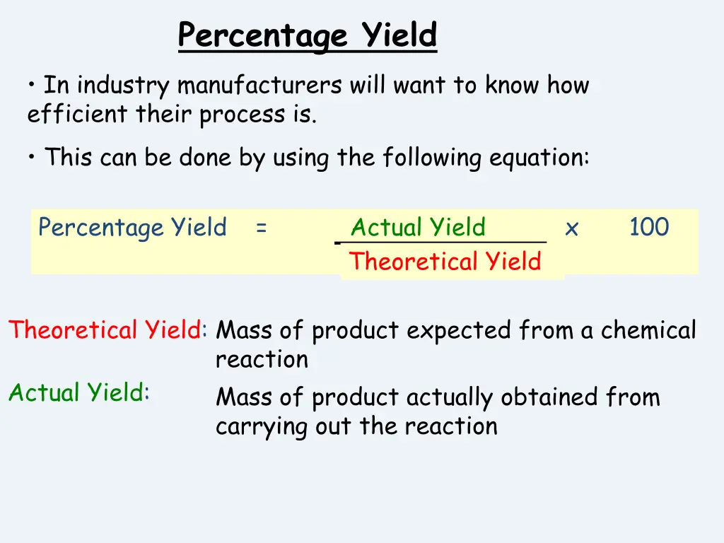 percentage yield