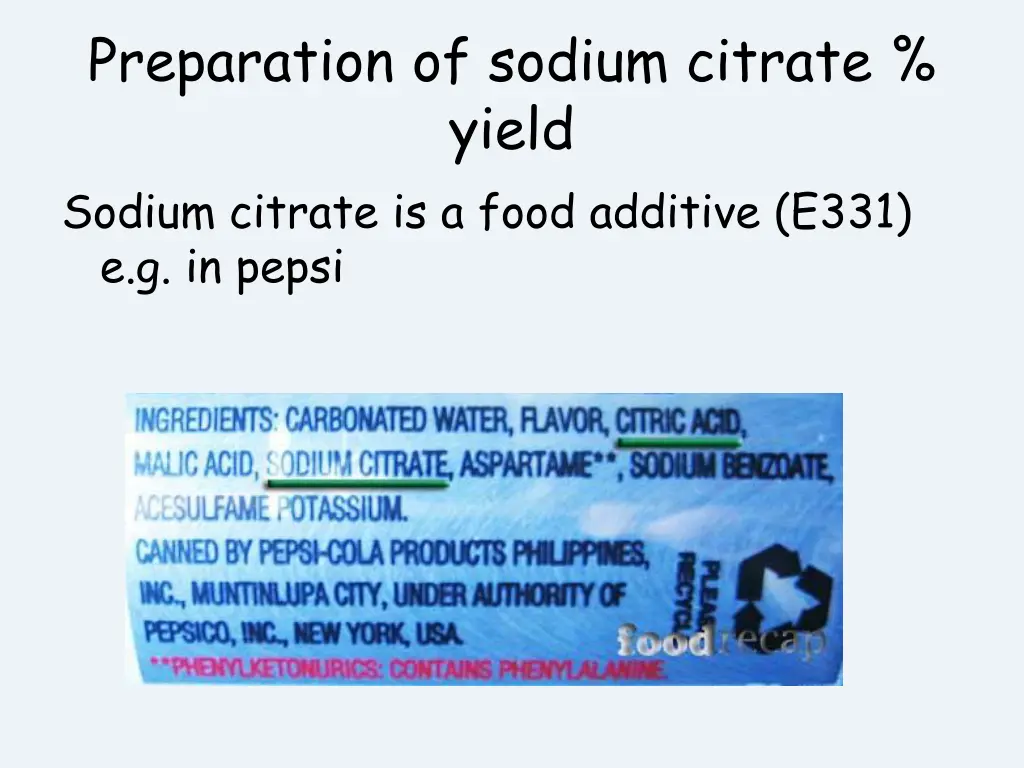 preparation of sodium citrate yield sodium