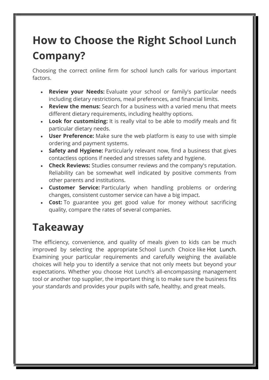 how to choose the right sc hool lunch company