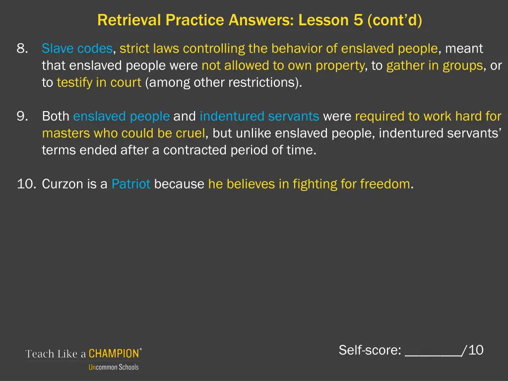 retrieval practice answers lesson 5 cont d