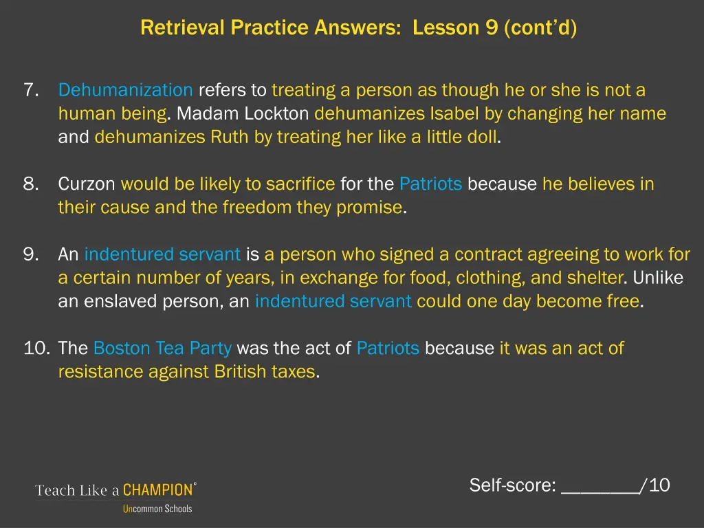 retrieval practice answers lesson 9 cont d