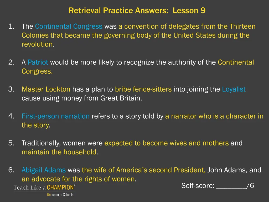 retrieval practice answers lesson 9