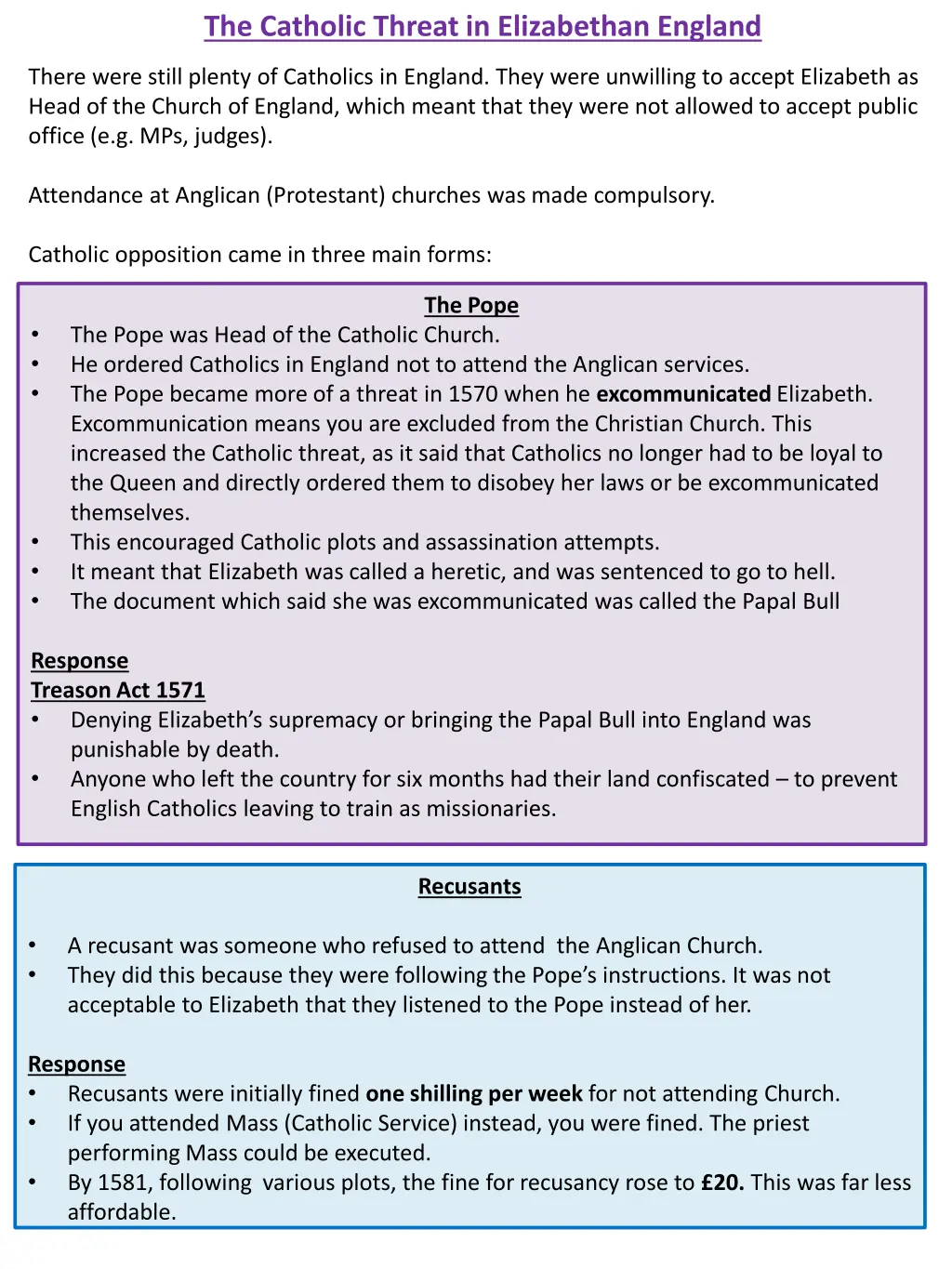 the catholic threat in elizabethan england