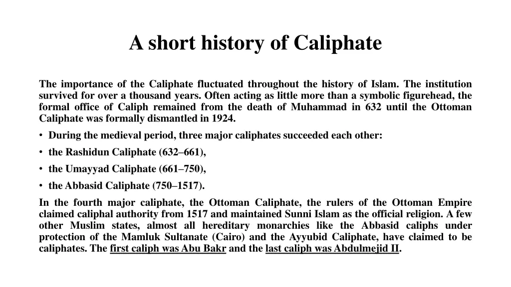 a short history of caliphate