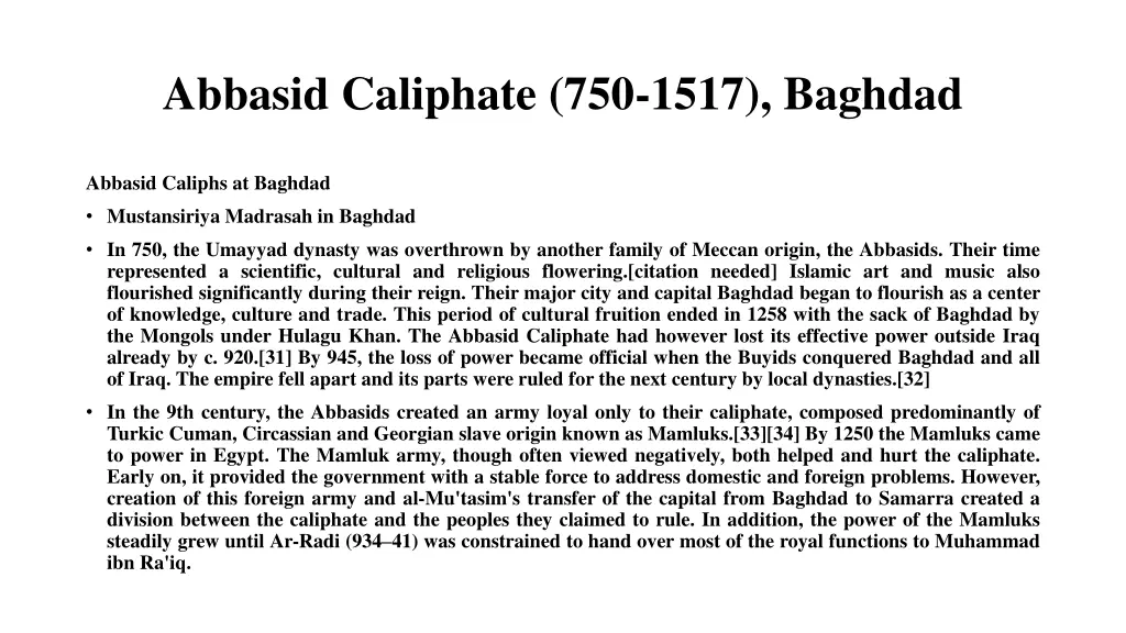 abbasid caliphate 750 1517 baghdad