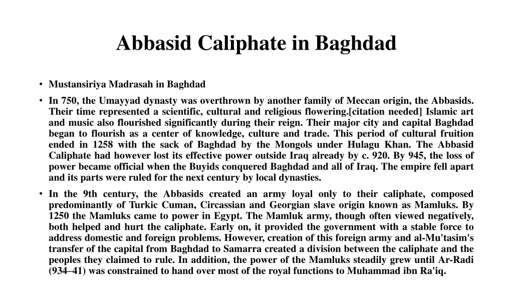 abbasid caliphate in baghdad