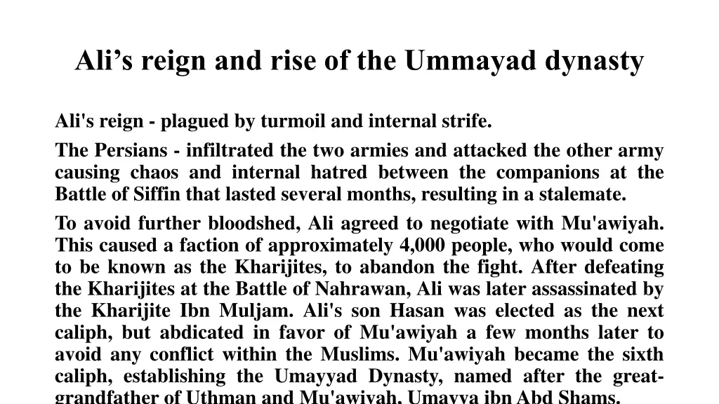 ali s reign and rise of the ummayad dynasty