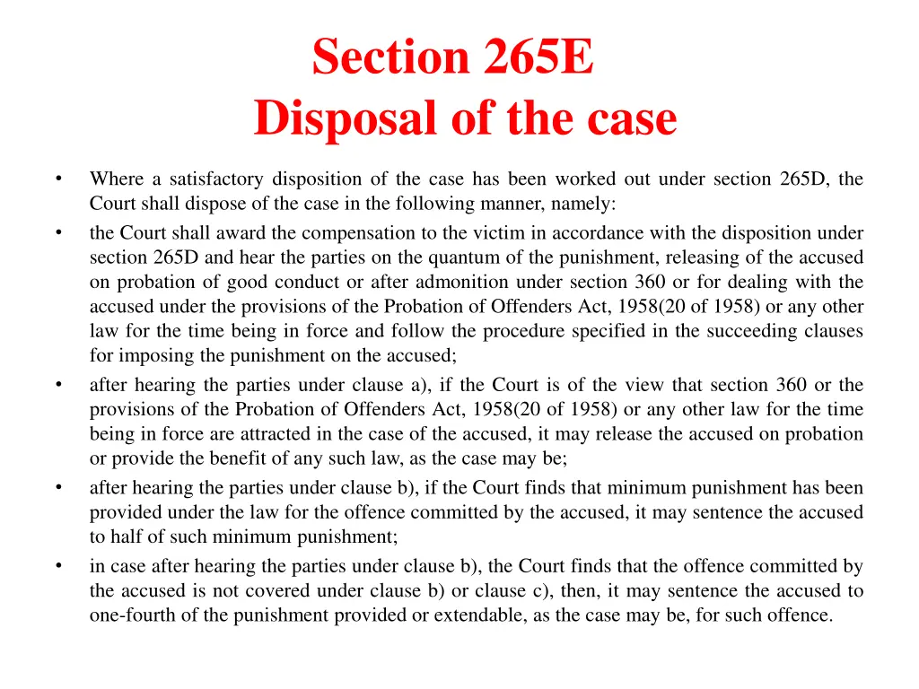 section 265e disposal of the case