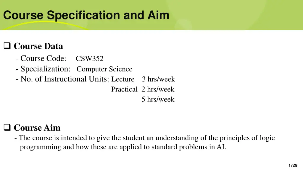 course specification and aim