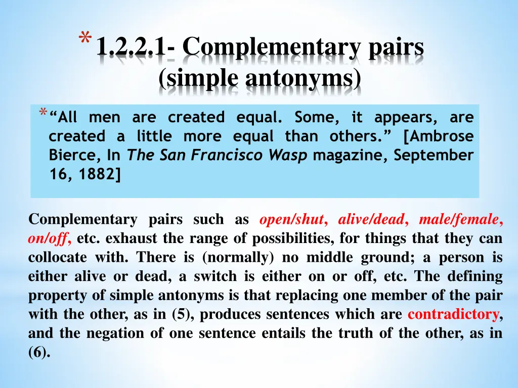 1 2 2 1 complementary pairs simple antonyms